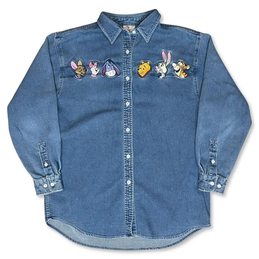 Vintage Disney Women's Winnie The Pooh Embroidered Denim Button Up Shirt Size M